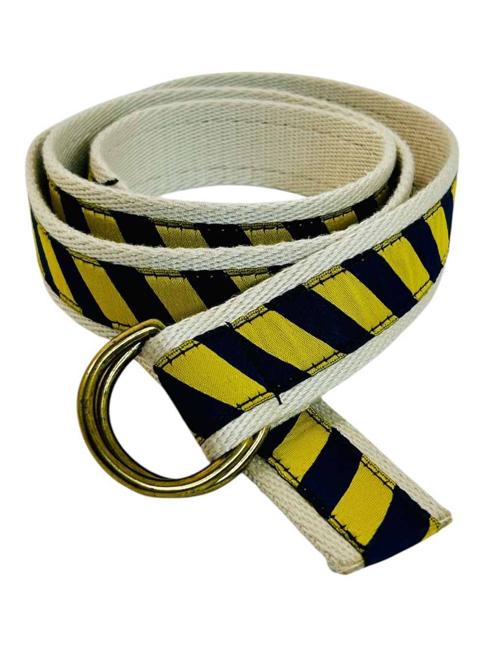 University of Michigan Maize and Blue Grosgrain Ribbon D-Ring Belt, Brass Buckle